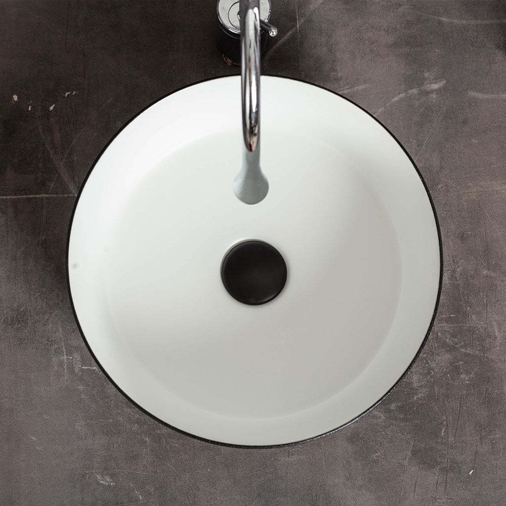 Claya Bathware Polar 360mm Round Ceramic Above Counter Basin Matte White Interior Matte Black Exterior No Overflow No Tap Hole-YT Bathroom