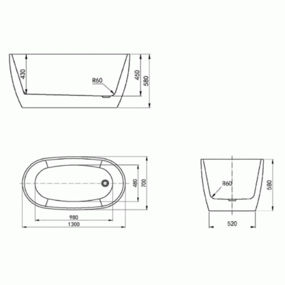 Inspire VINNY 1300X700X580 GLOSS WHITE BATHTUB NF-YT Bathroom