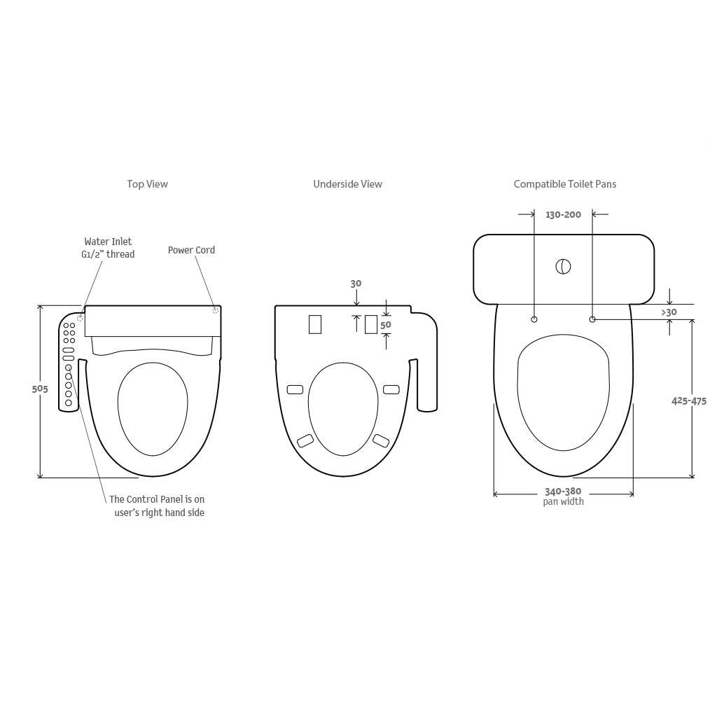 Grande BTW Toilet Suite with Bidet Seat (Side Panel)