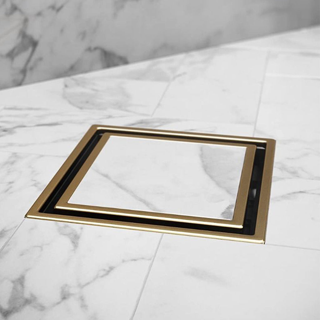 115*115*35mm Gold Smart Tile Insert Floor Waste Shower Grate Drain(88mm outlet)-YT Bathroom