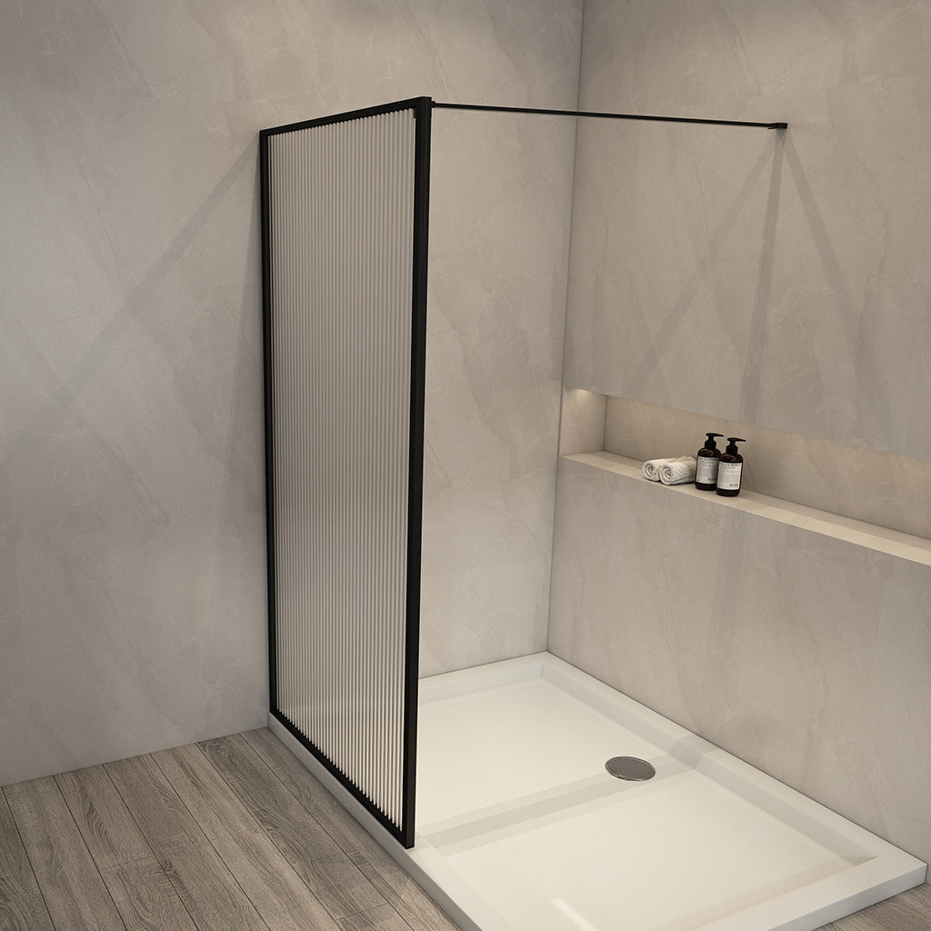 900/1000/1200x2000mm Shower Screen Single Door Fixed Panel Black Aluminum Framed 8mm Tempered Glass Left or Right Side-YT Bathroom