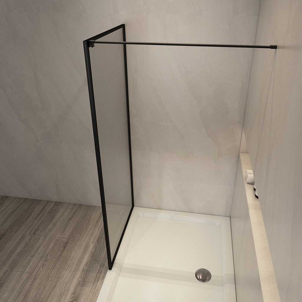 900/1000/1200x2000mm Shower Screen Single Door Fixed Panel Black Aluminum Framed 8mm Tempered Glass Left or Right Side-YT Bathroom