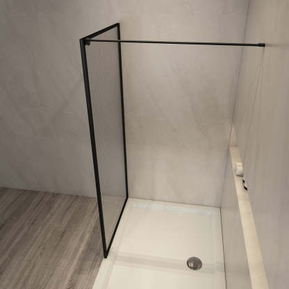 900/1000/1200x2000mm Shower Screen Single Door Fixed Panel Black Aluminum Framed 8mm Tempered Glass Left or Right Side-YT Bathroom