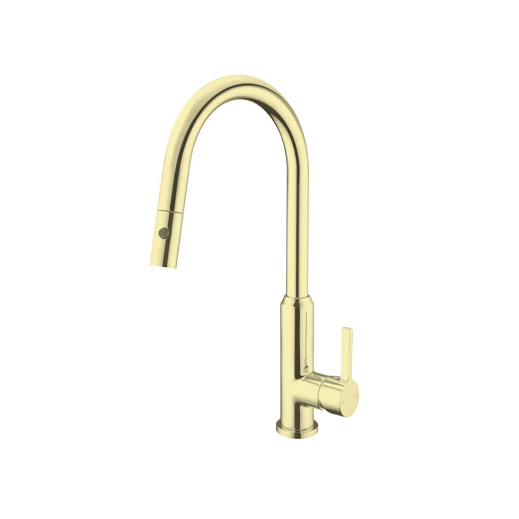 Nero Pearl Brass Pull Out Sink Mixer With Vegie Spray Function Brushed Gold-YT Bathroom