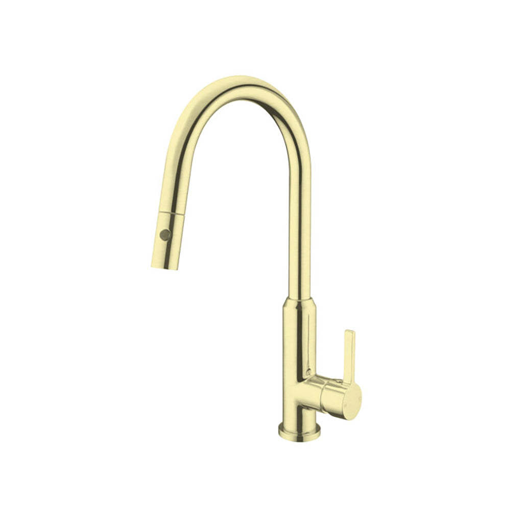 Nero Pearl Brass Pull Out Sink Mixer With Vegie Spray Function Brushed Gold-YT Bathroom