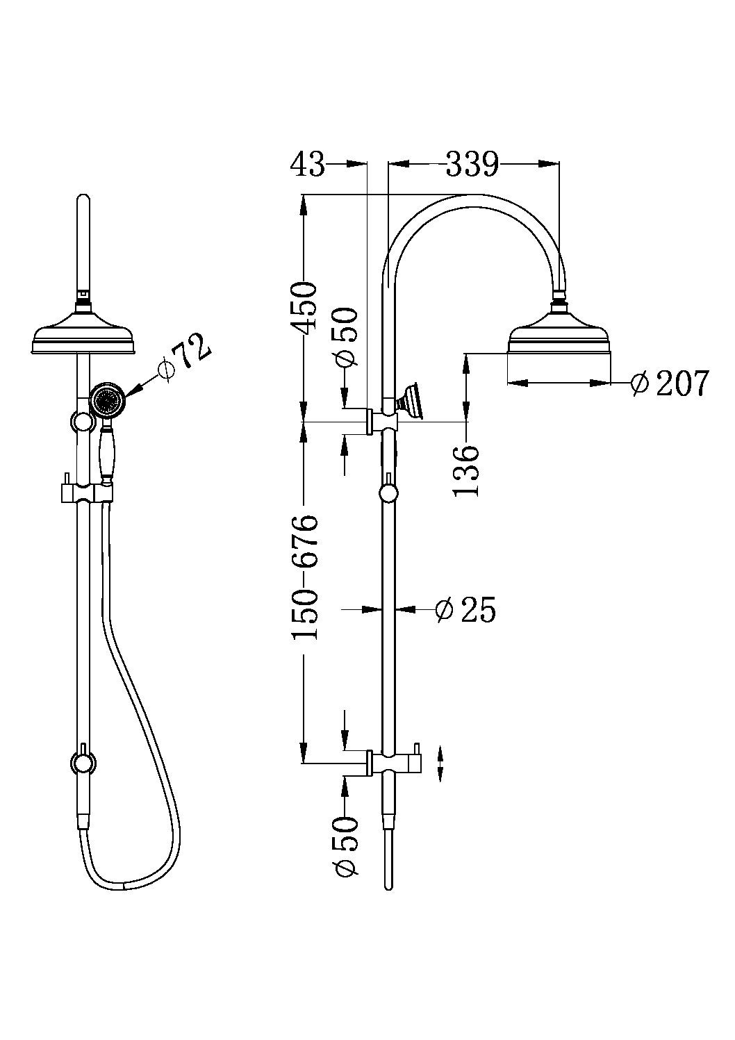 NORE YORK TWIN SHOWER WITH WHITE PORCELAIN HAND SHOWER AB
