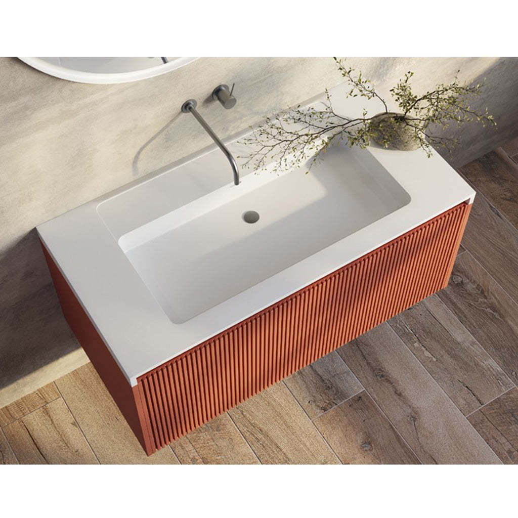 BelBagno Rimini 1000mm Potter Clayt Red Wall Hung Vanity With Marble Basin And One Draw-YT Bathroom