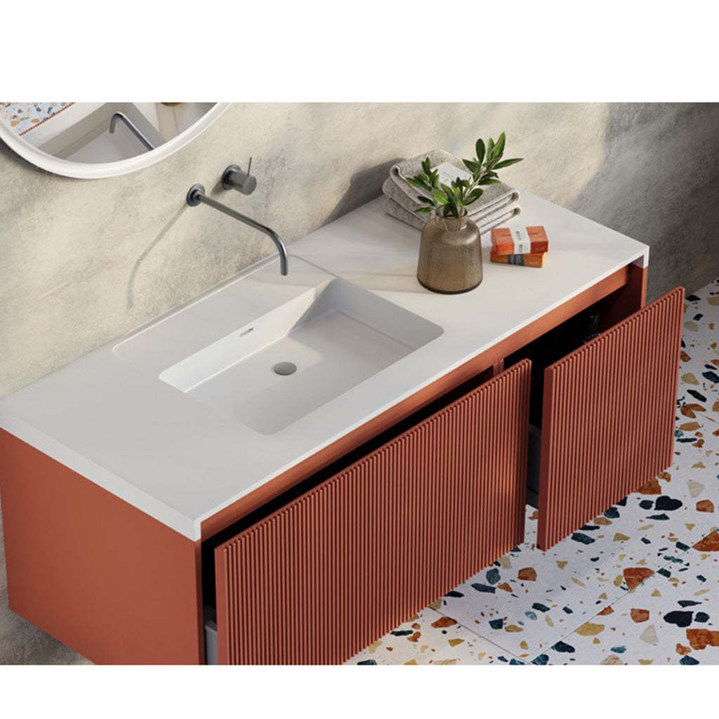 BelBagno Rimini 1200mm Potter Clayt Red Wall Hung Vanity With Marble Basin And Two Draws-YT Bathroom