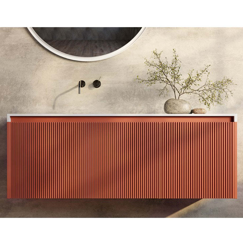 BelBagno Rimini 600mm Potter Clayt Red Wall Hung Vanity With Marble Basin And One Draw