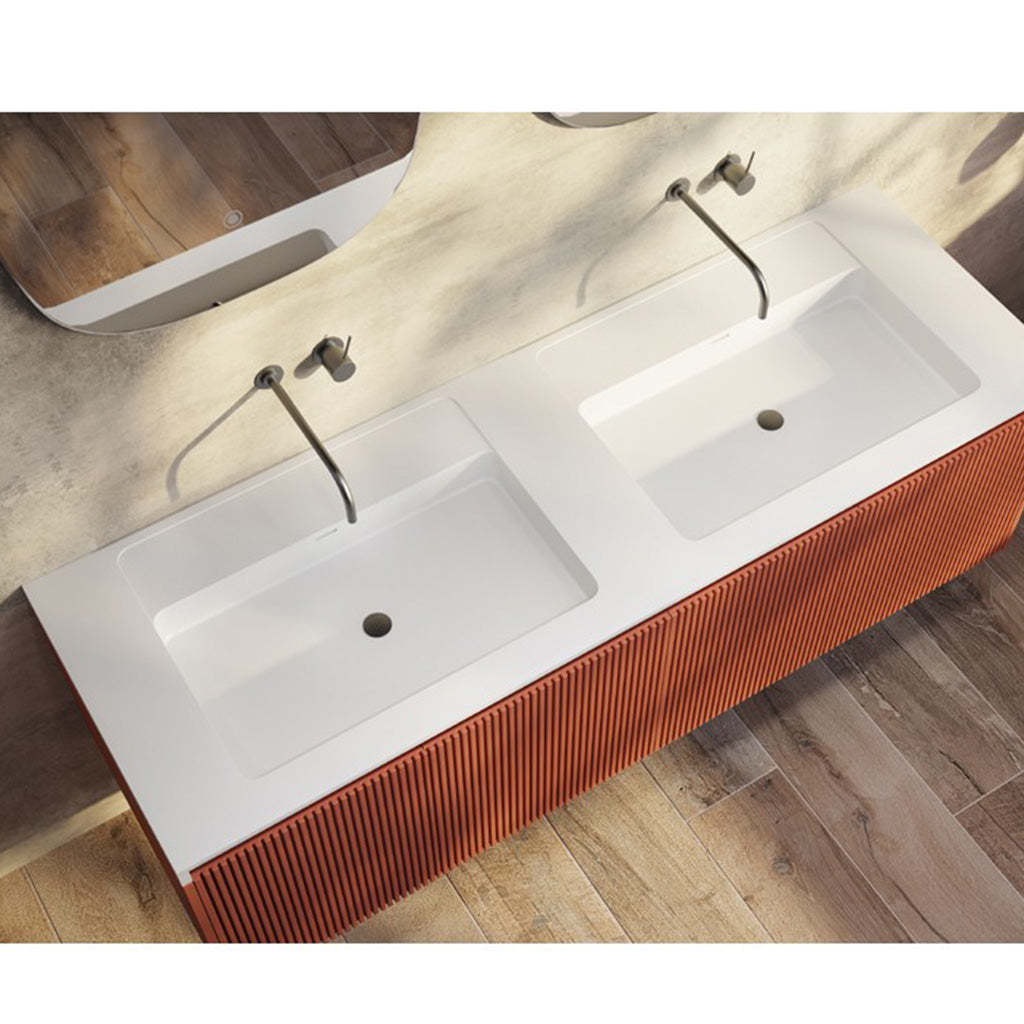 BelBagno Rimini 1500mm Potter Clayt Red Wall Hung Vanity With Marble Basin And Two Draws-YT Bathroom