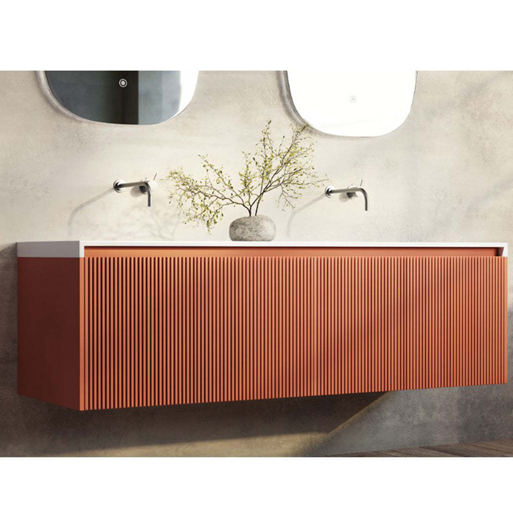 BelBagno Rimini 600mm Potter Clayt Red Wall Hung Vanity With Marble Basin And One Draw