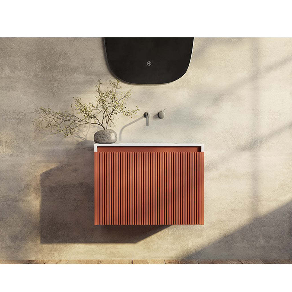 BelBagno Rimini 600mm Potter Clayt Red Wall Hung Vanity With Marble Basin And One Draw