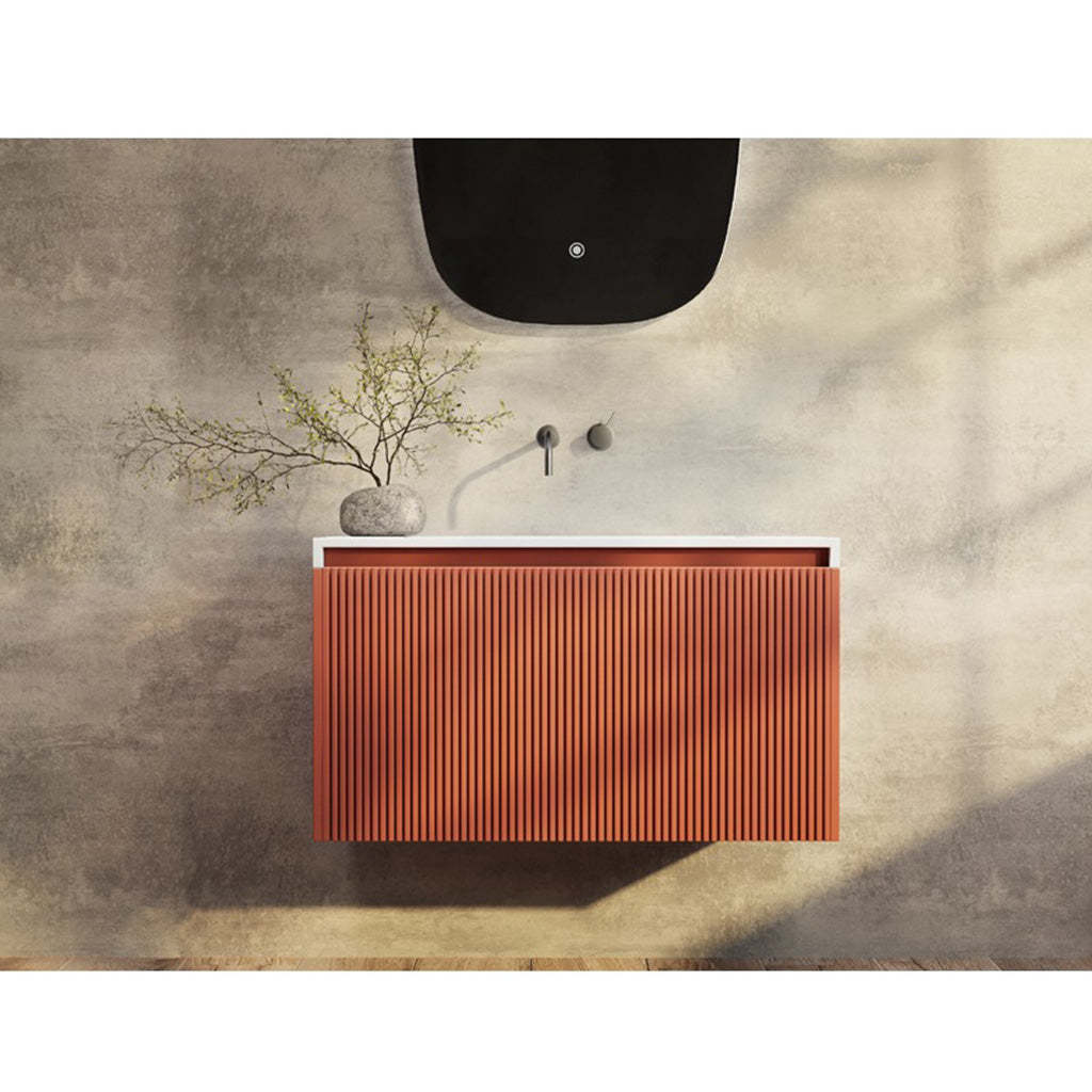 BelBagno Rimini 600mm Potter Clayt Red Wall Hung Vanity With Marble Basin And One Draw