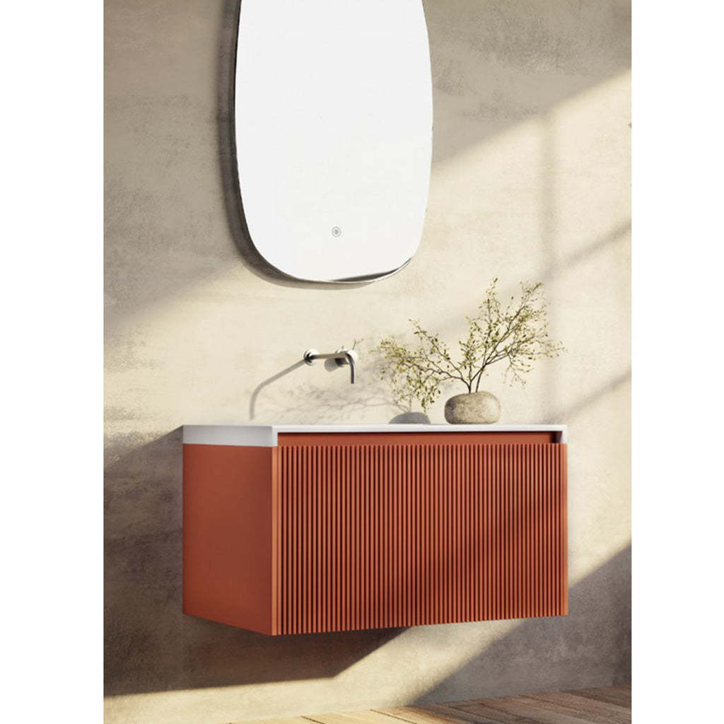 BelBagno Rimini 800mm Potter Clayt Red Wall Hung Vanity With Marble Basin And One Draw-YT Bathroom