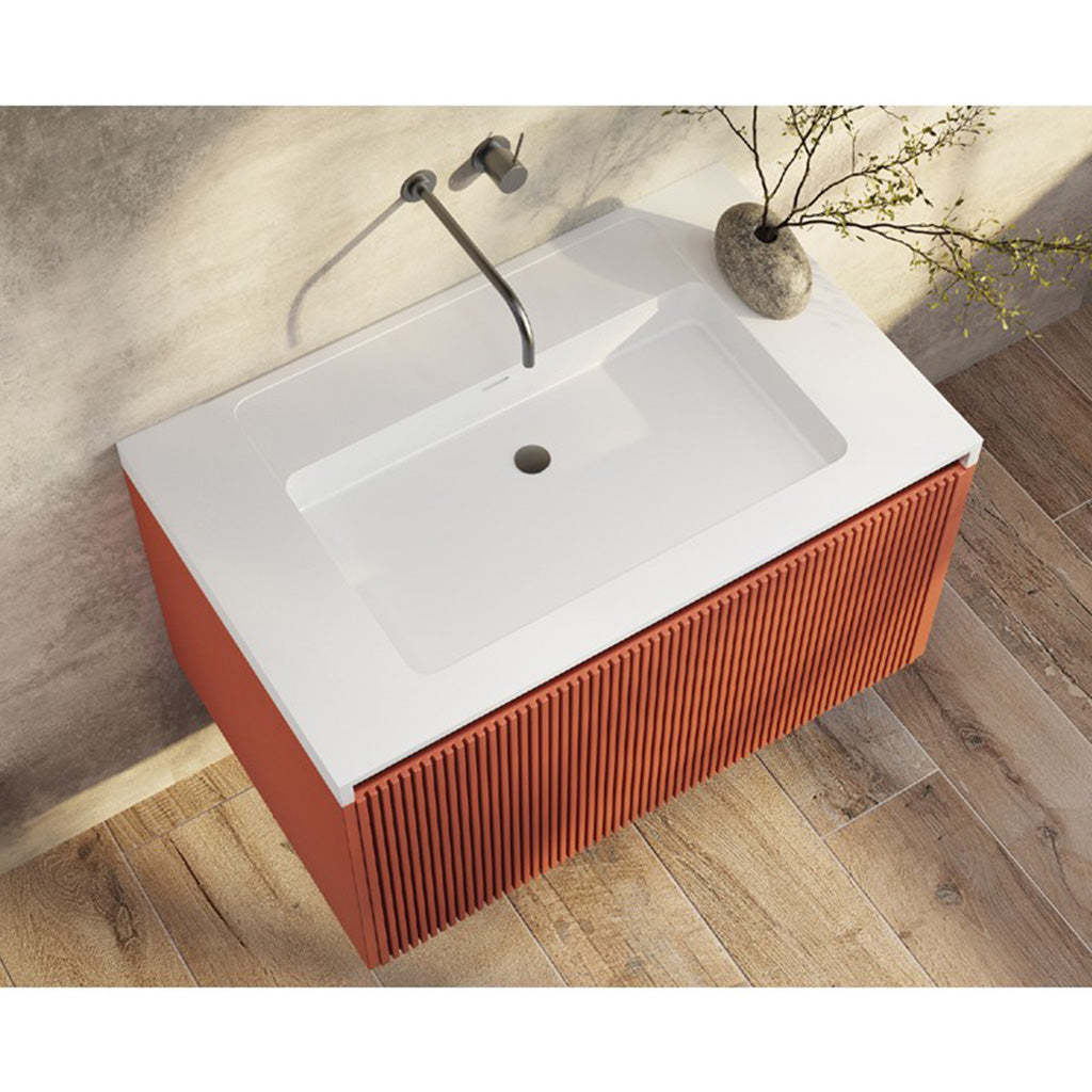 BelBagno Rimini 800mm Potter Clayt Red Wall Hung Vanity With Marble Basin And One Draw-YT Bathroom