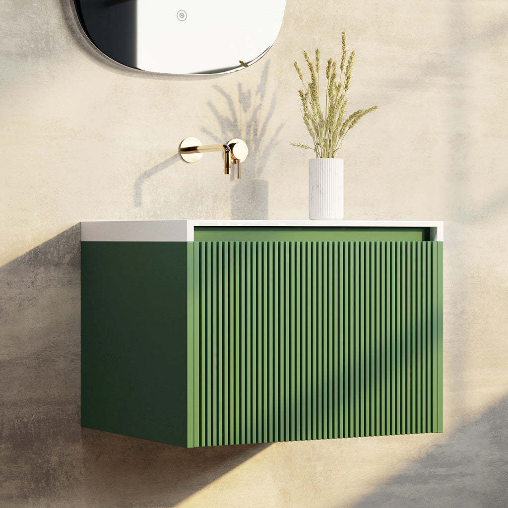 BelBagno Rimini 600mm Rain Forest Green Wall Hung Vanity With Marble Basin And One Draw-YT Bathroom