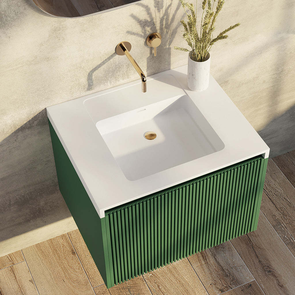 BelBagno Rimini 600mm Rain Forest Green Wall Hung Vanity With Marble Basin And One Draw-YT Bathroom