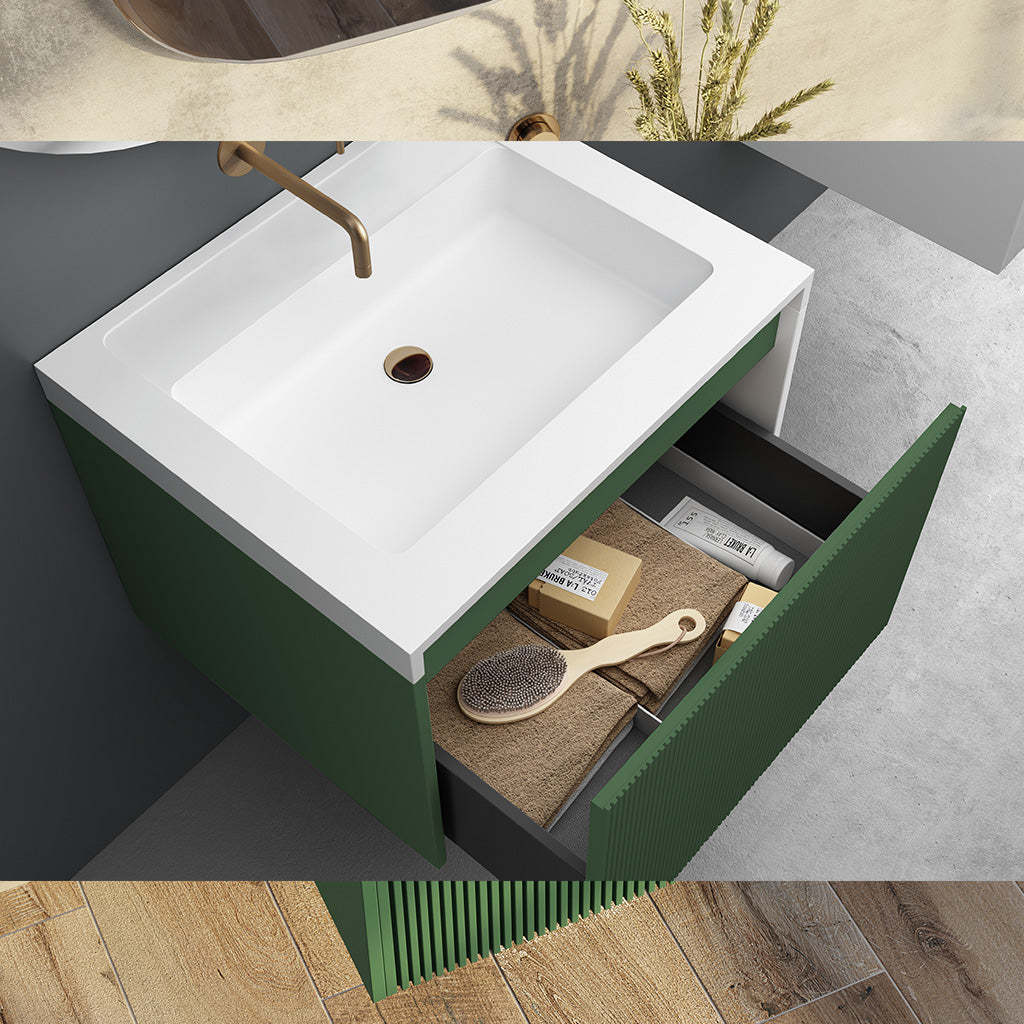 BelBagno Rimini 600mm Rain Forest Green Wall Hung Vanity With Marble Basin And One Draw-YT Bathroom