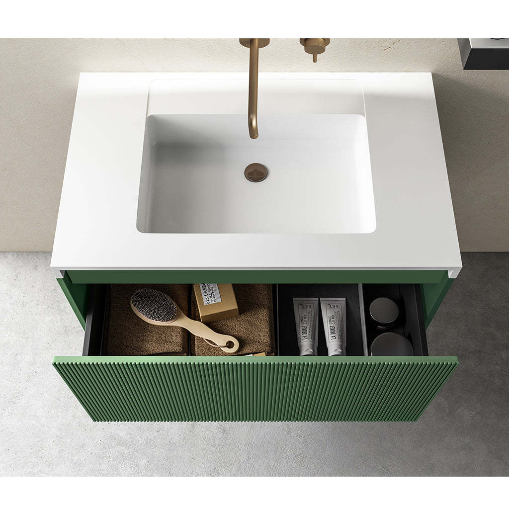 BelBagno Rimini 800mm Rain Forest Green Wall Hung Vanity With Marble Basin And One Draw-YT Bathroom