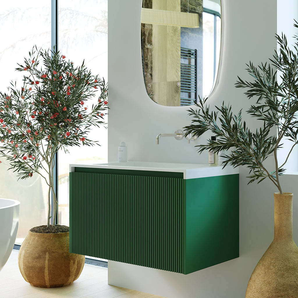 BelBagno Rimini 800mm Rain Forest Green Wall Hung Vanity With Marble Basin And One Draw-YT Bathroom