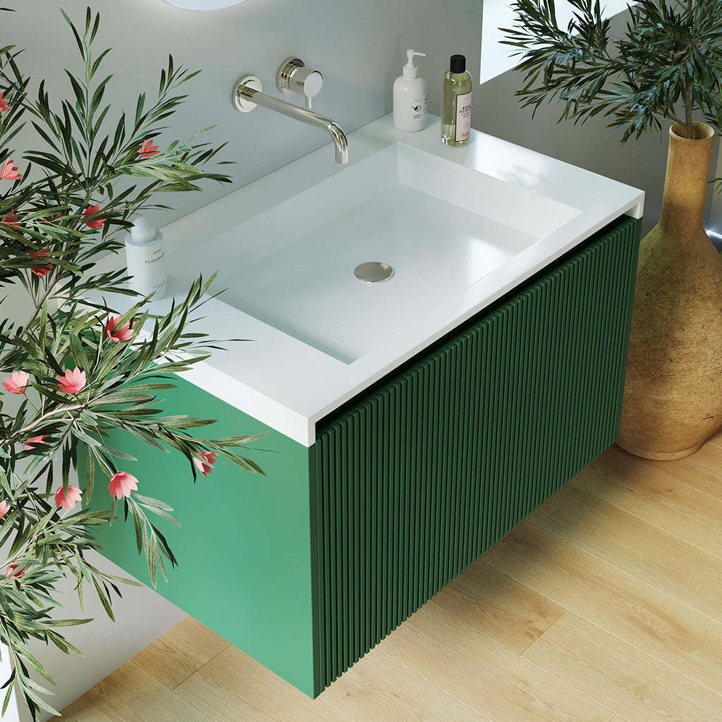 BelBagno Rimini 800mm Rain Forest Green Wall Hung Vanity With Marble Basin And One Draw-YT Bathroom