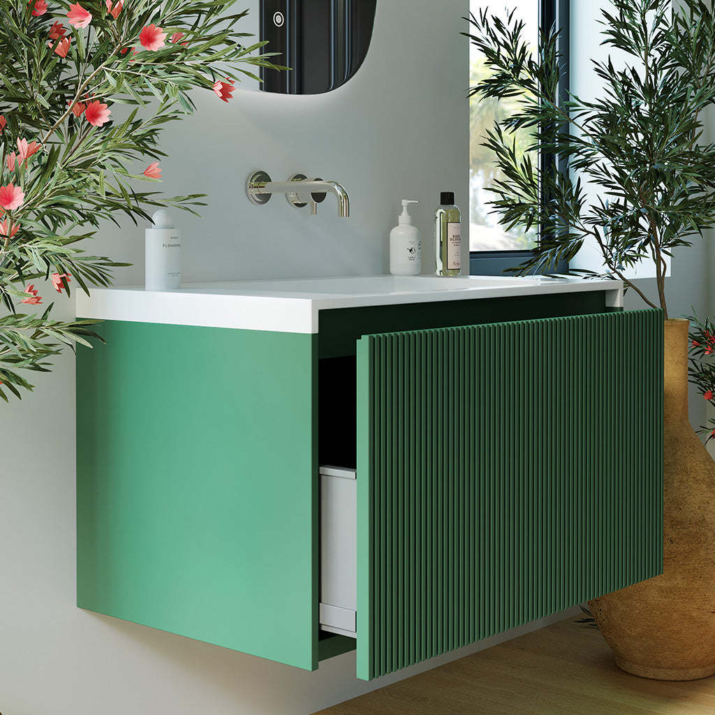 BelBagno Rimini 800mm Rain Forest Green Wall Hung Vanity With Marble Basin And One Draw-YT Bathroom