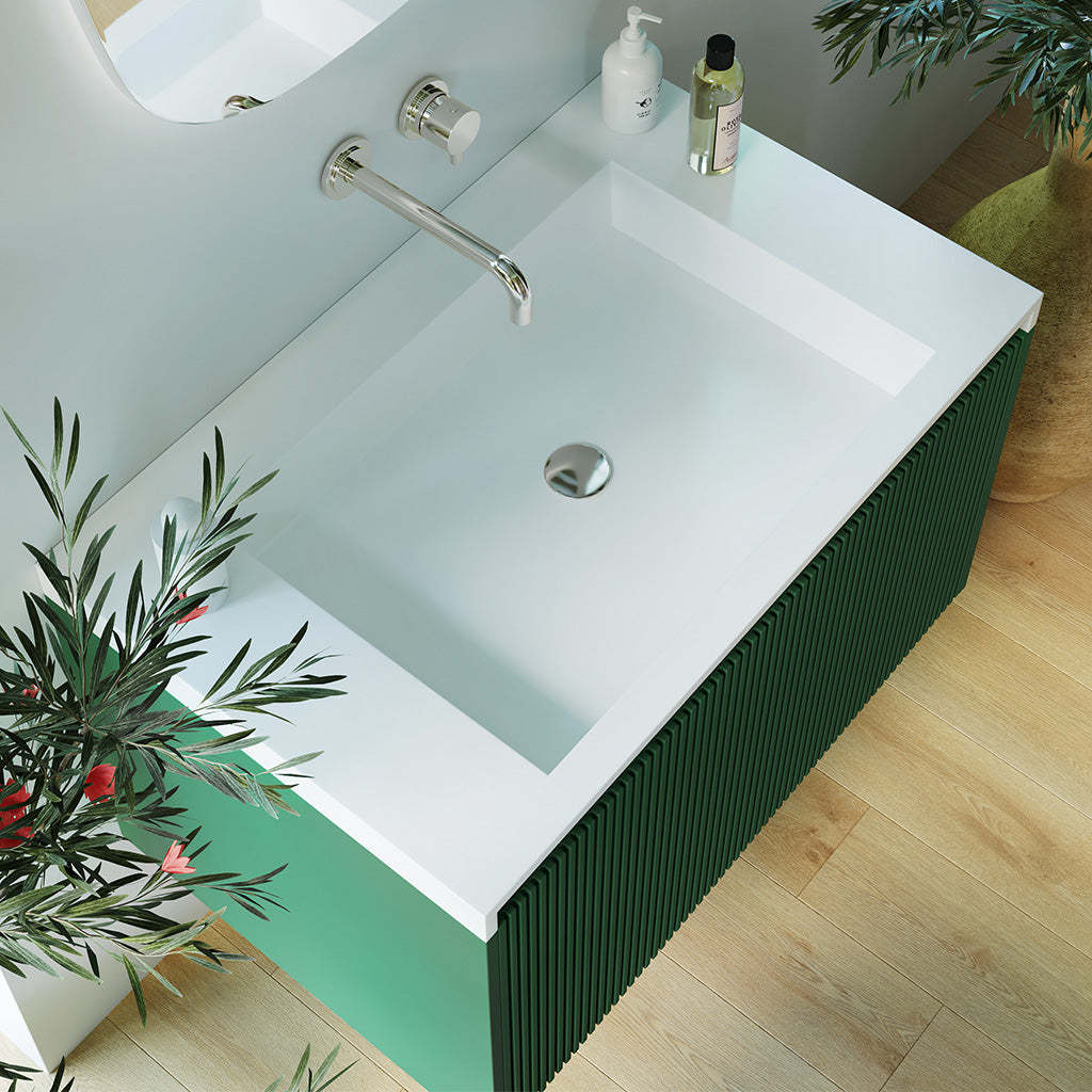 BelBagno Rimini 800mm Rain Forest Green Wall Hung Vanity With Marble Basin And One Draw-YT Bathroom