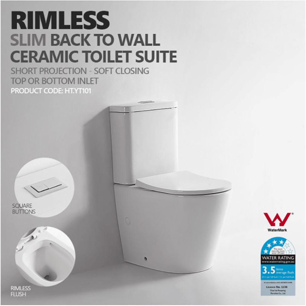 YT Round Short Projection Back To Wall Ceramic Toilet Suite Rimless 620x365x830mm-YT Bathroom