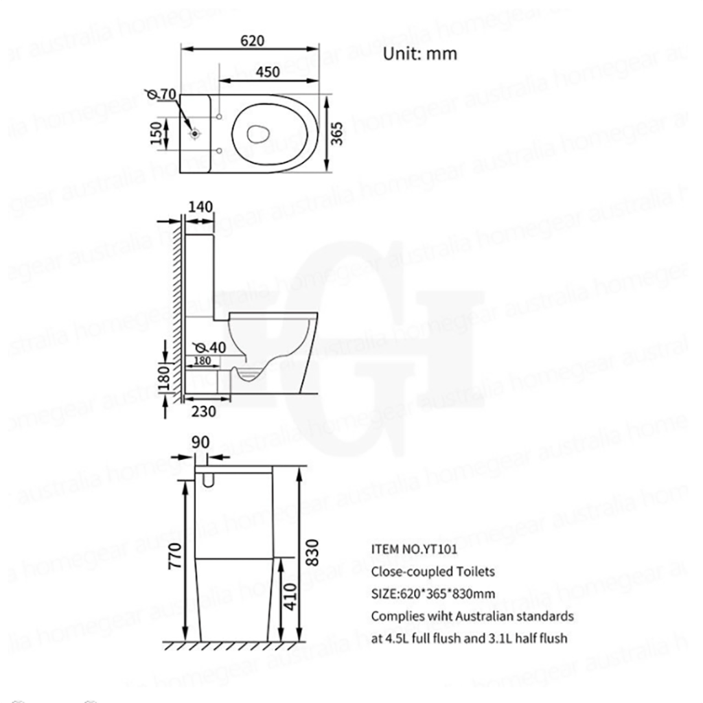 YT Round Short Projection Back To Wall Ceramic Toilet Suite Rimless 620x365x830mm-YT Bathroom