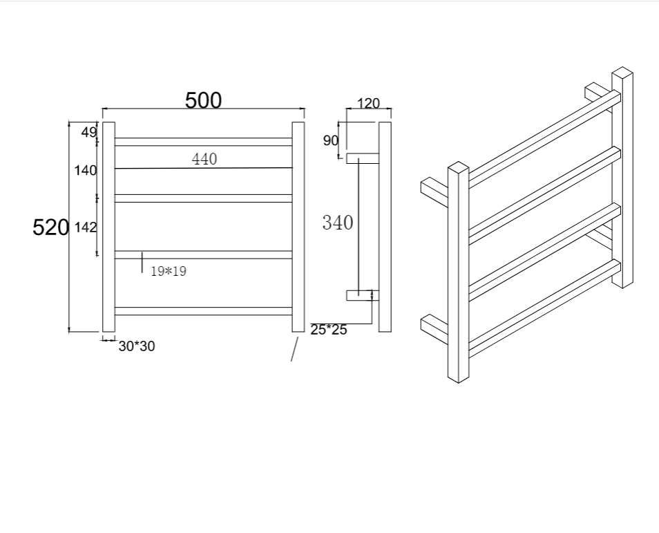 Square Brushed Nickel Electric Heated Towel Rack 4 Bars