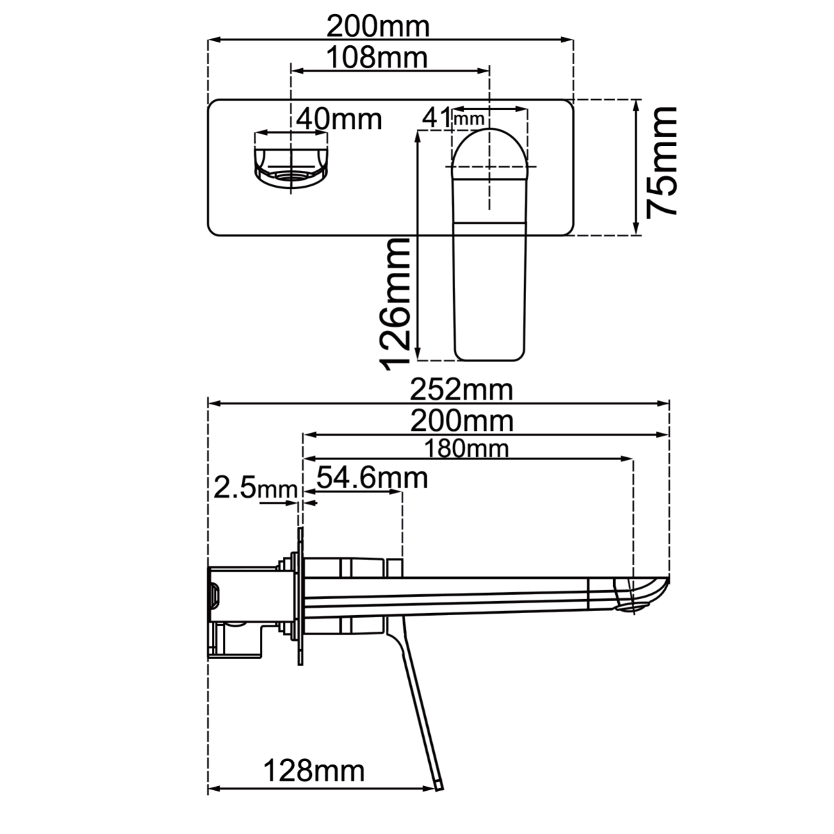 RUSHY Series Square Black Wall Mixer with Spout(color up)(with extension)