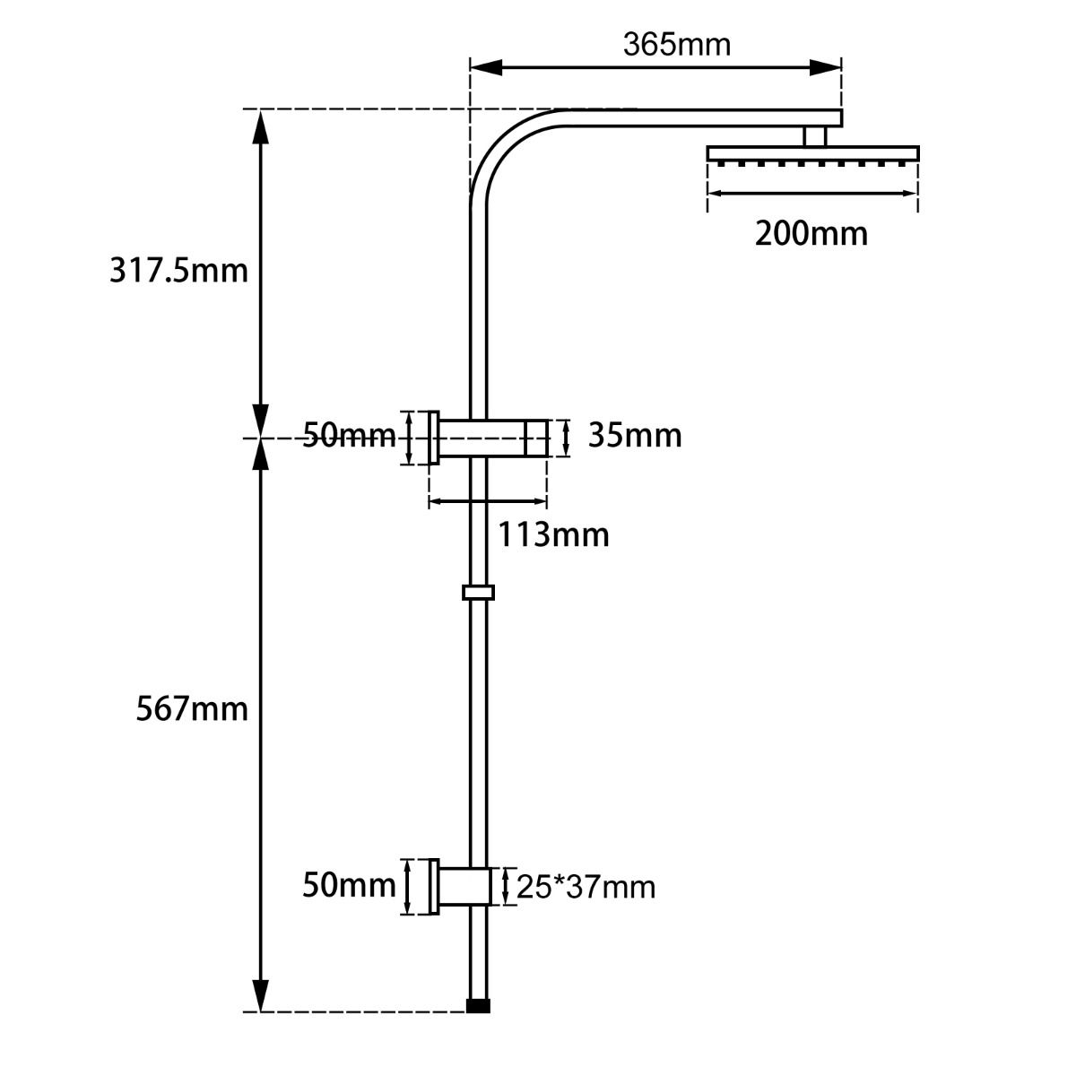 8" Square Black & Rose Gold Shower Station Top Water Inlet