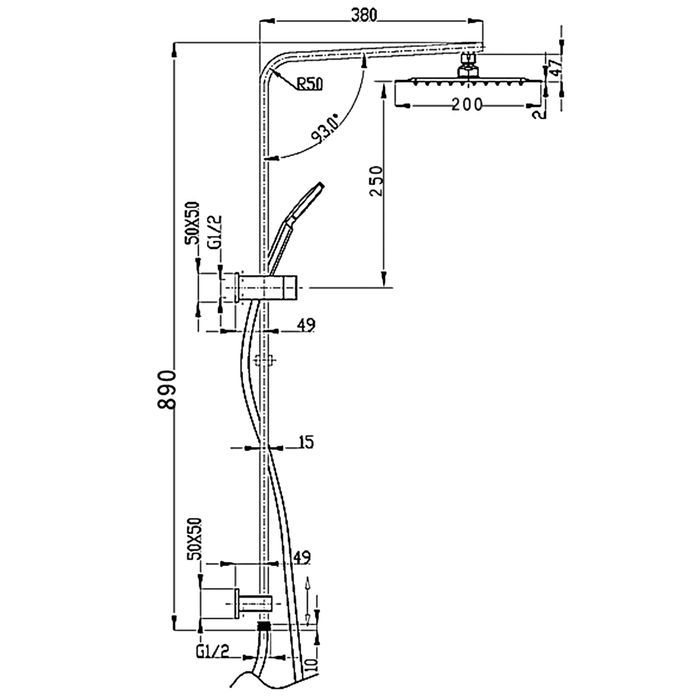 TWIN SHOWER ON RAIL SQ GM