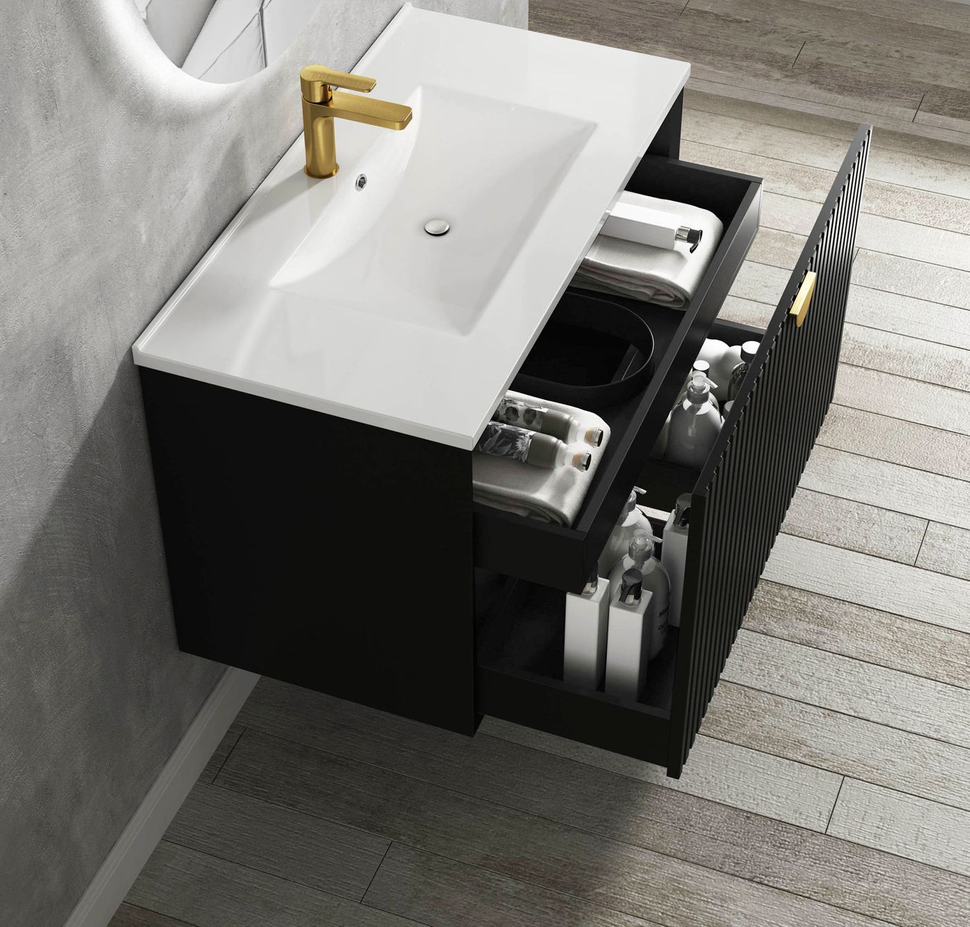 Otti Marlo Matte Black Wall Hung Vanity