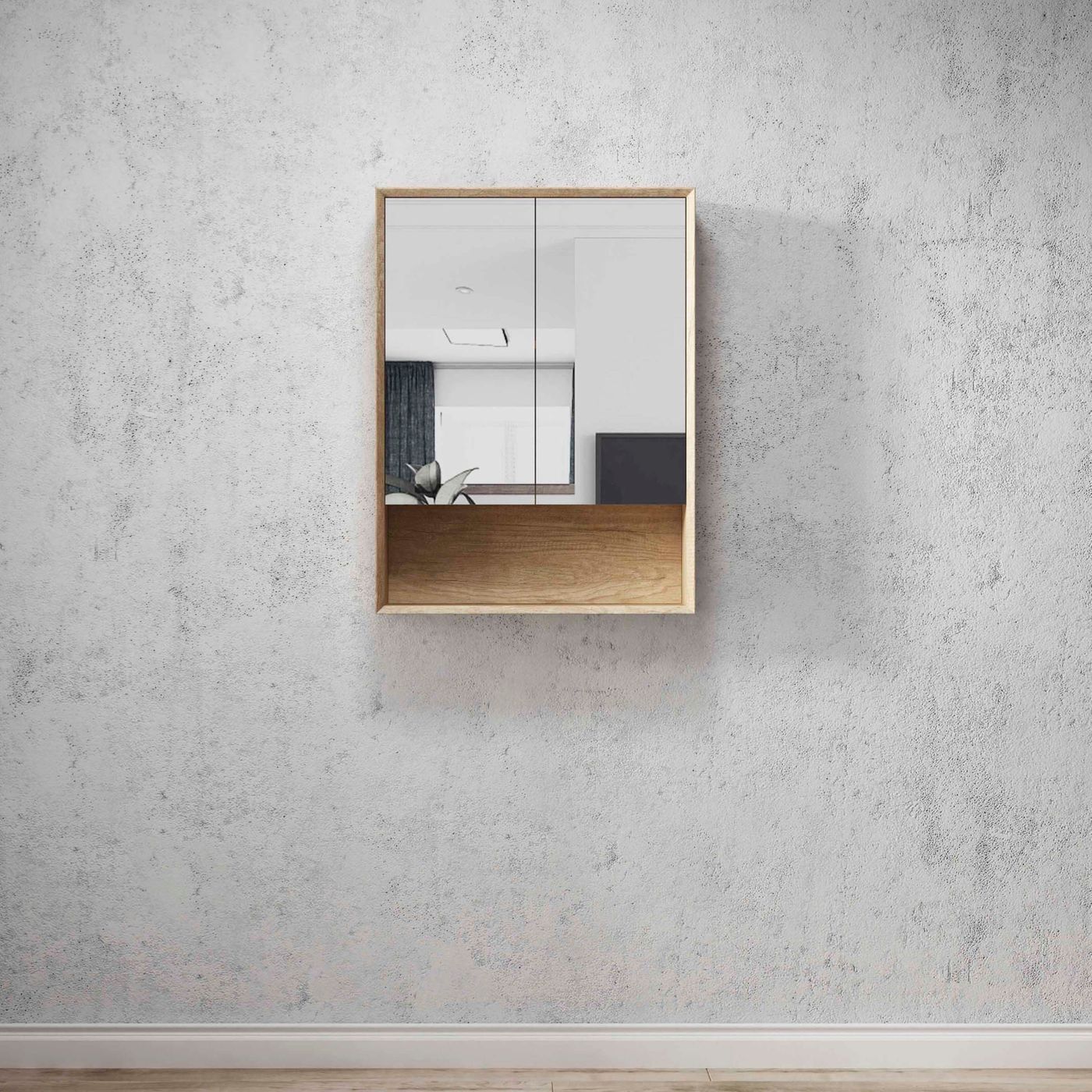 Byron Natural Oak Plywood Shaving Cabinet with Copper Free Mirrror