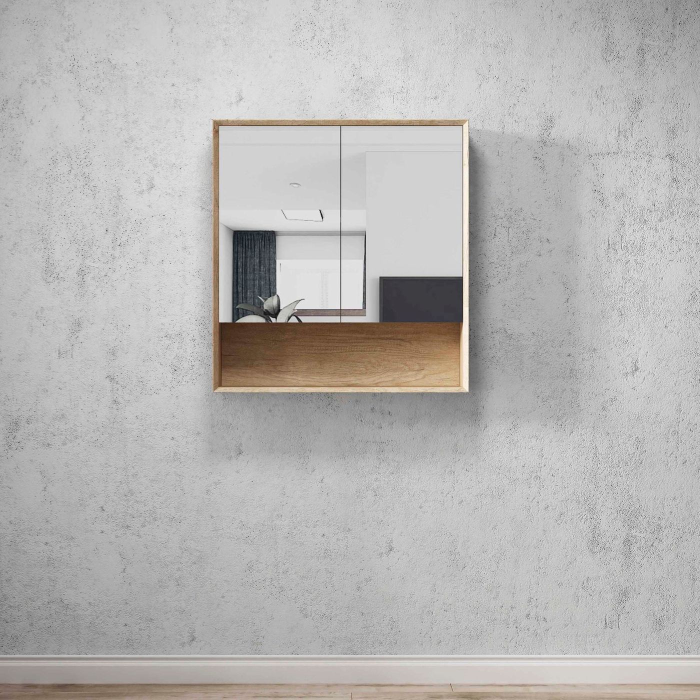 Byron Natural Oak Plywood Shaving Cabinet with Copper Free Mirrror