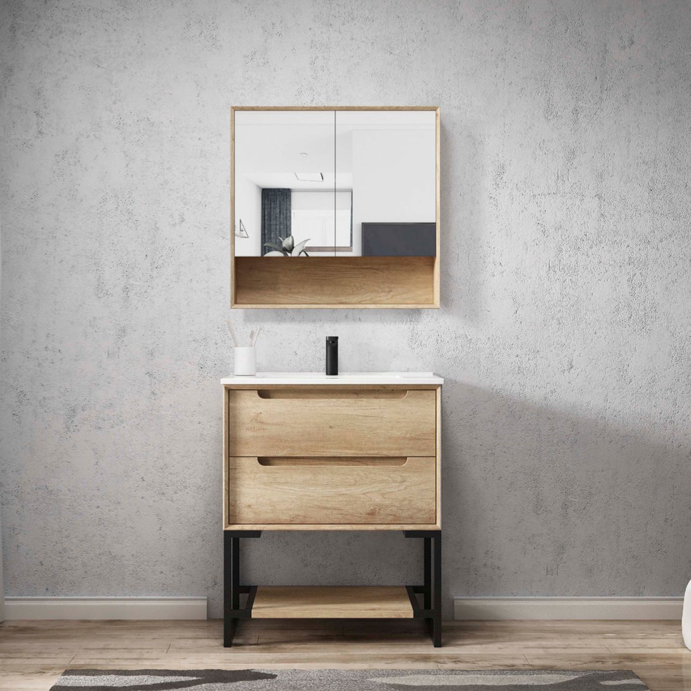 Byron Natural Oak Plywood Shaving Cabinet with Copper Free Mirrror