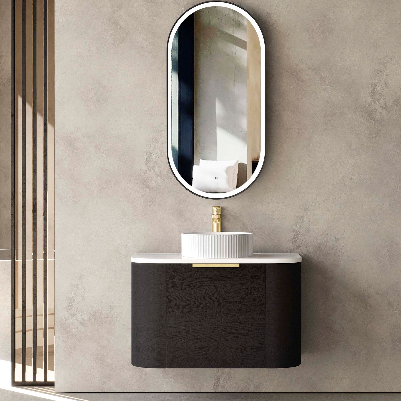 BONDI BLACK OAK 750X460 CURVE VANITY STONE OPTIONS