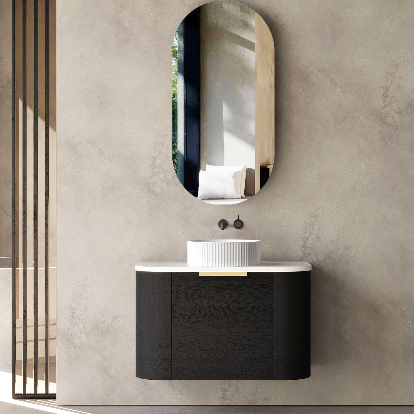 BONDI BLACK OAK 750X460 CURVE VANITY STONE OPTIONS
