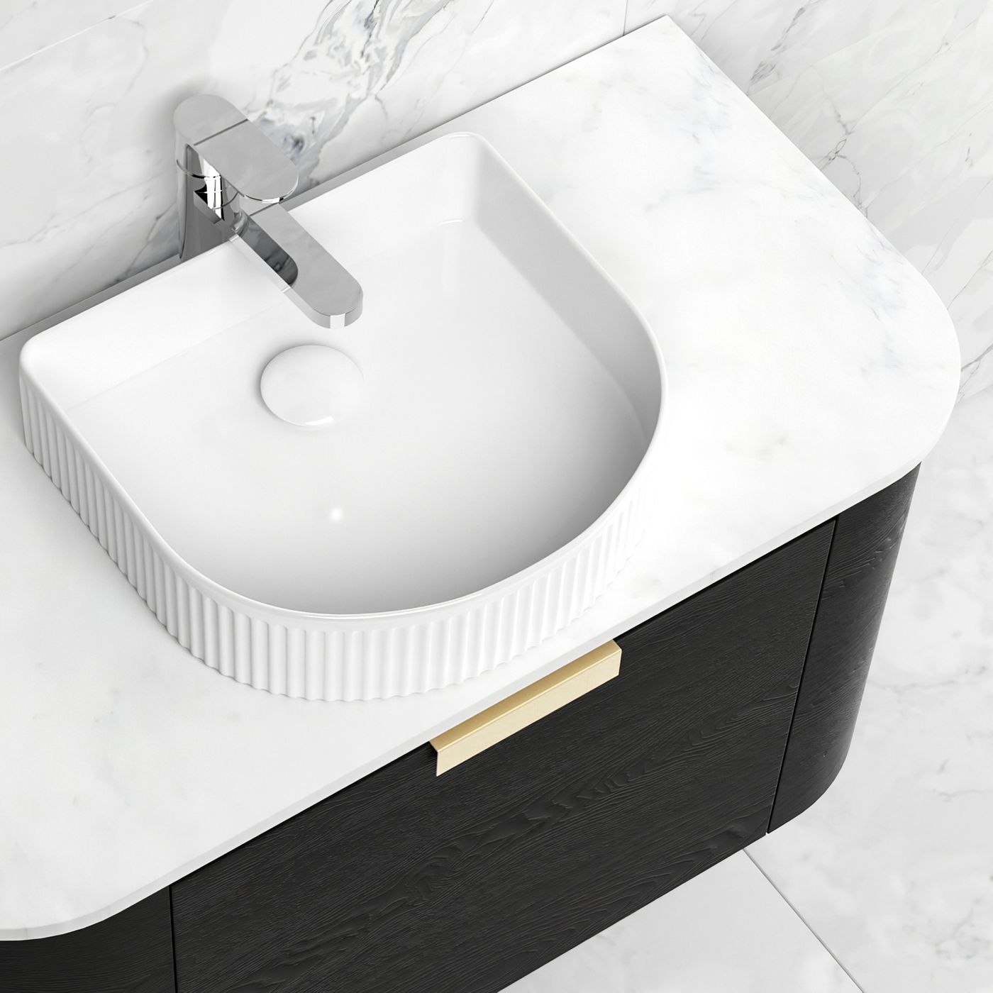 BONDI BLACK OAK 750X460 CURVE VANITY STONE OPTIONS