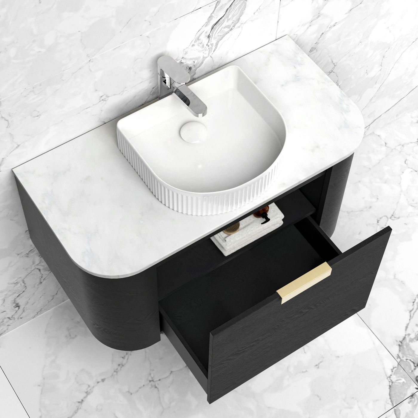 BONDI BLACK OAK 750X460 CURVE VANITY STONE OPTIONS