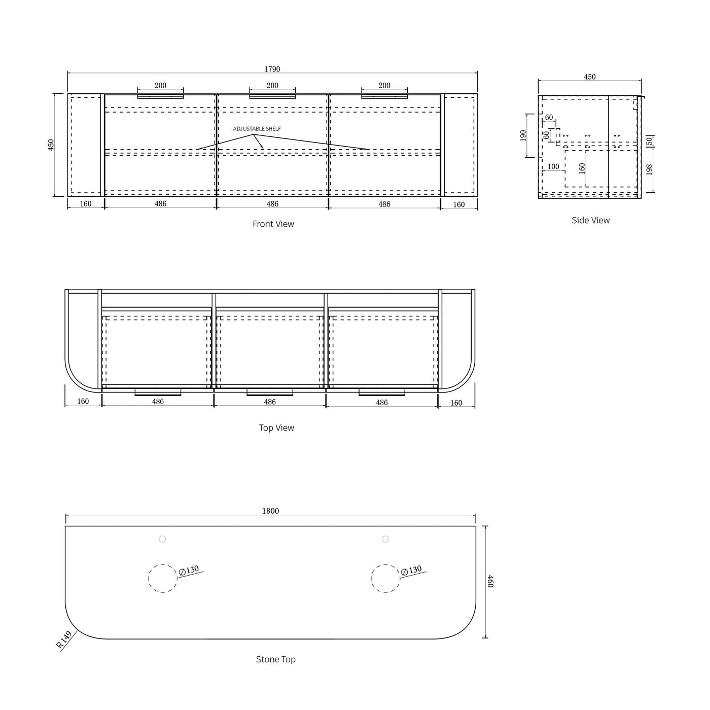 BONDI Wall hung vanity curved design