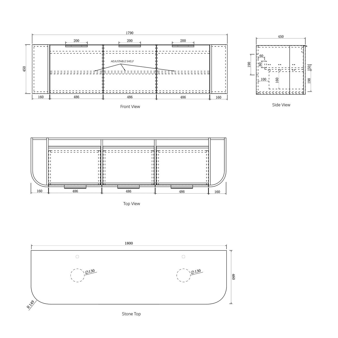 BONDI Wall hung vanity curved design