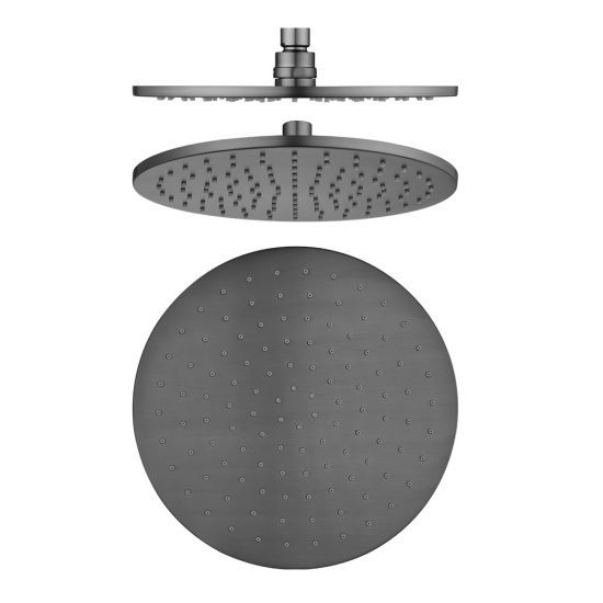 Round Gun Metal Grey Rainfall Shower Head 250mm