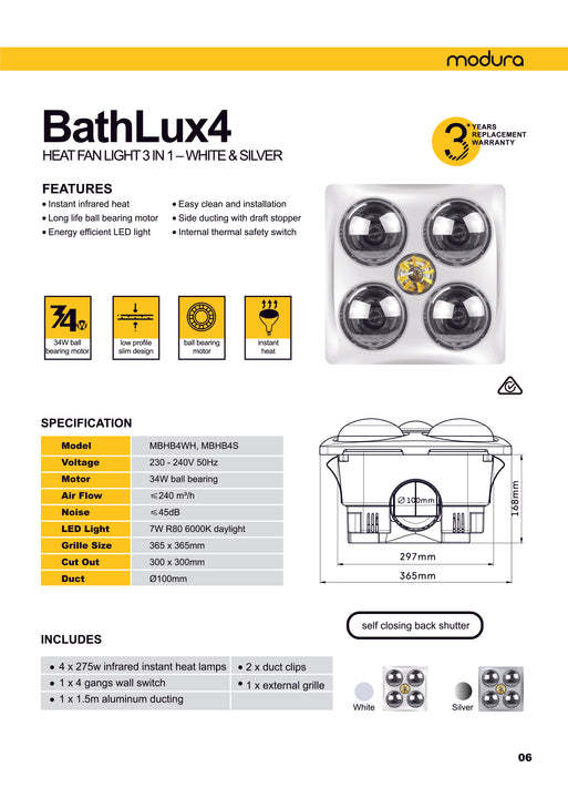 BathLux4 White \ 4 HEAT 3 IN 1 BATHROOM HEATER