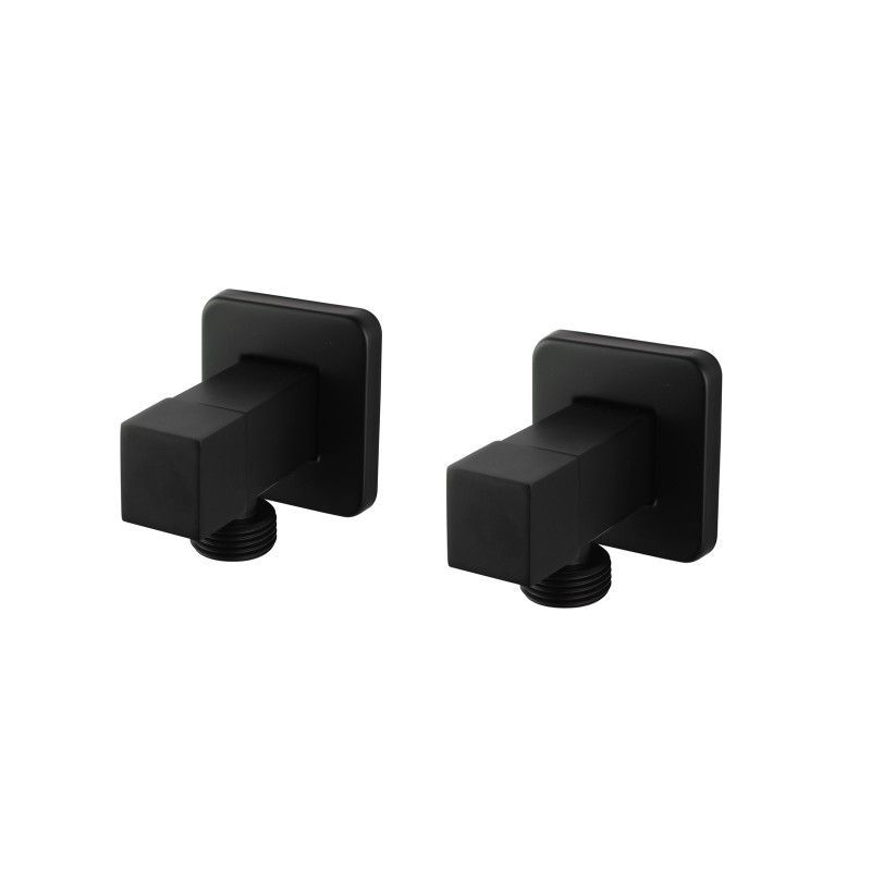 Laundry Square Black 1/4 Turn Washing Machine Stop Tap Pair-YT Bathroom