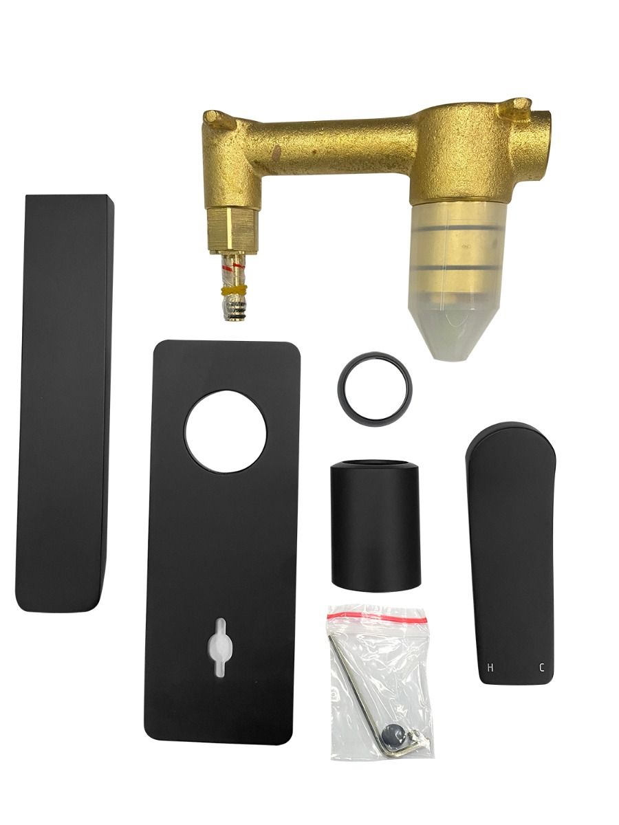 RUSHY Series Square Black Wall Mixer with Spout(color up)(with extension)