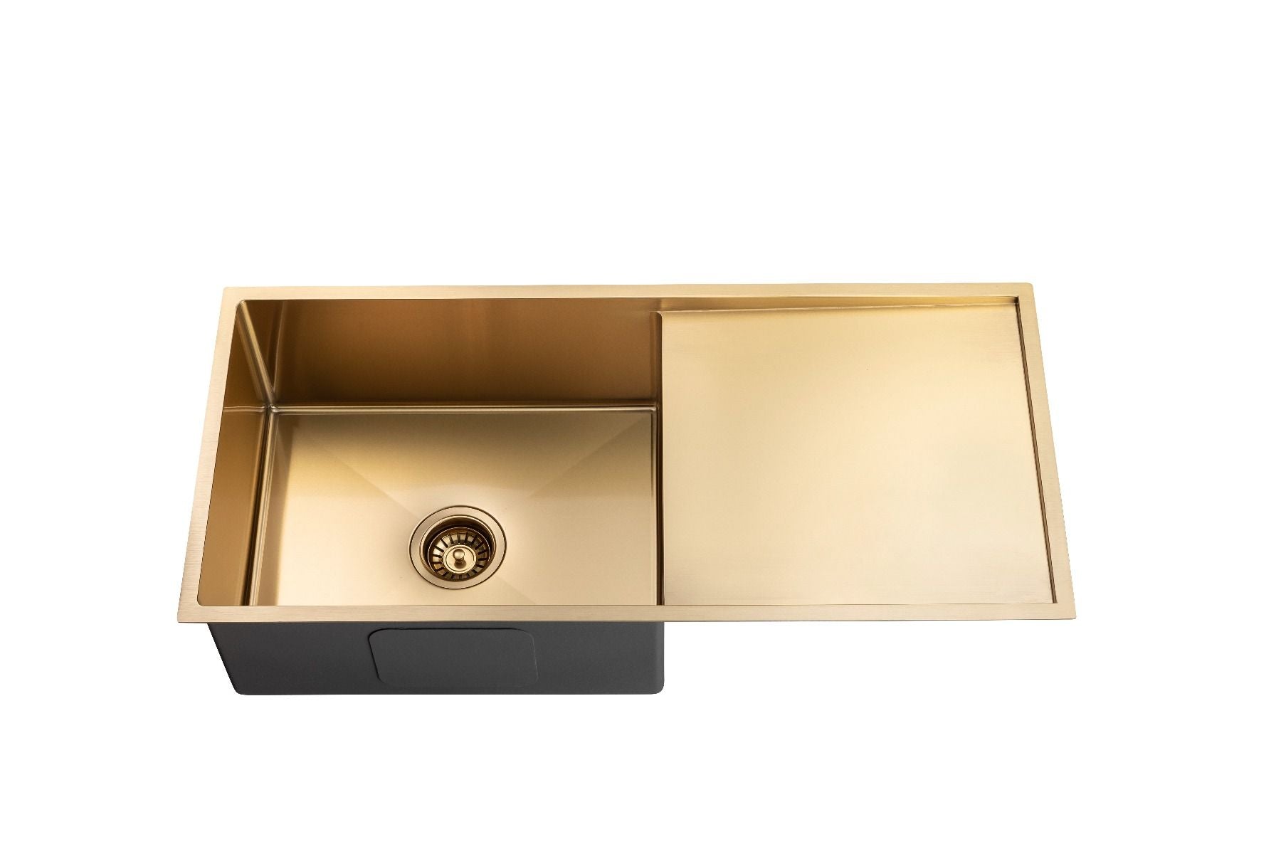 304 Stainless Steel Brushed Gold PVD Coating Single Bowl Kitchen Sink with Drainer(Round Edges,with Bottom Tray)960*450*230mm
