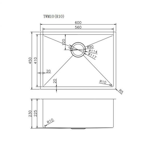 600x450x230mm Chrome Stainless Steel Single Bowl Kitchen Sink