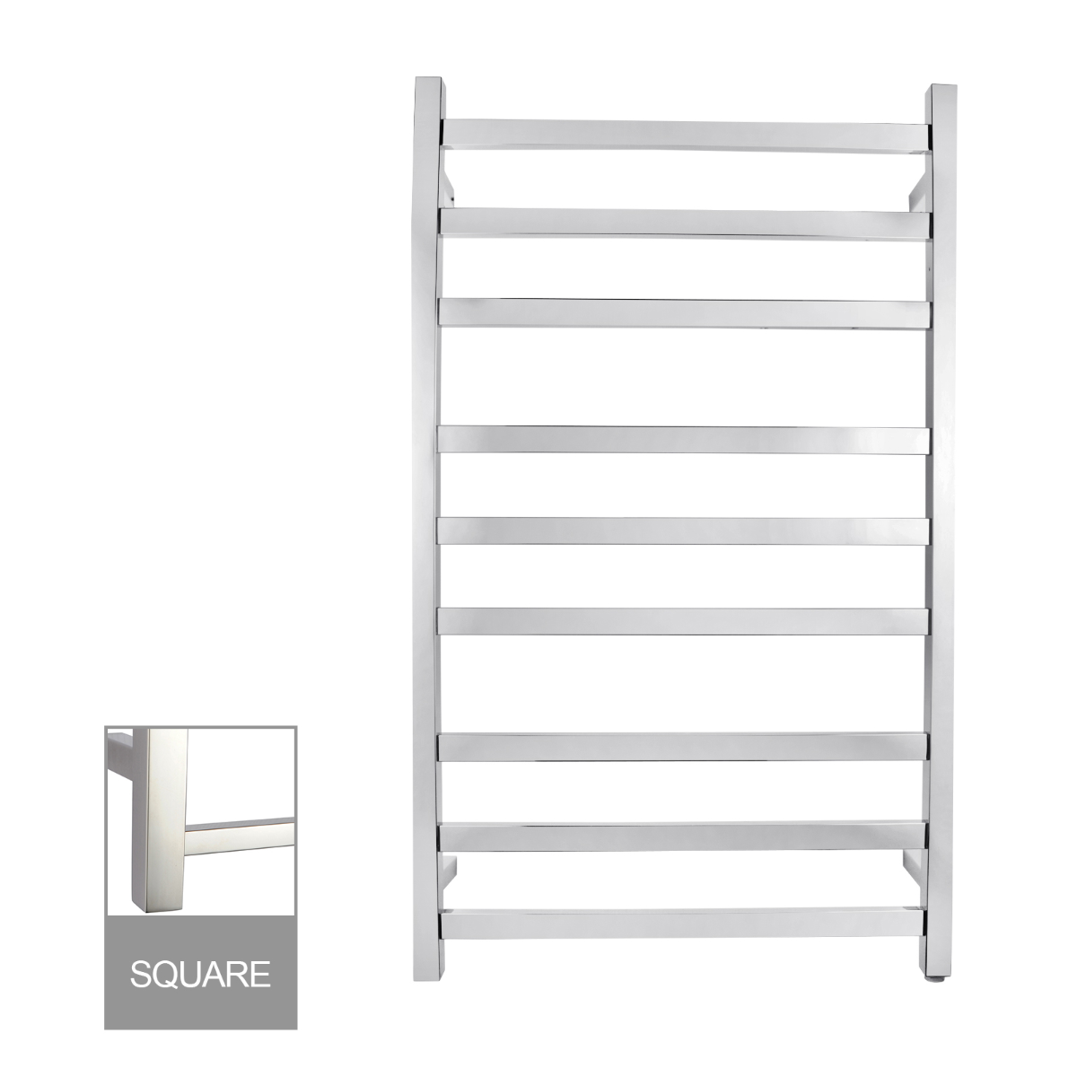 Square Chrome Electric Heated Towel Rack 9 Bars